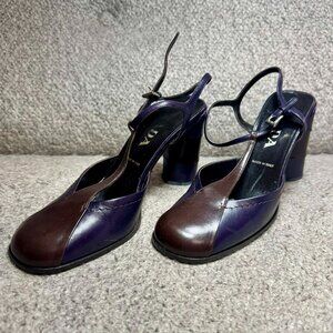Vintage Prada Purple Brown Leather Mary Jane Heels 36.5
